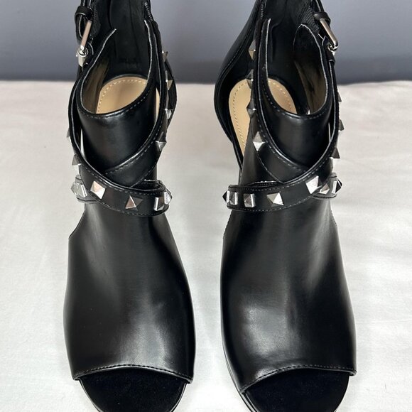 Marc Fisher Shoes Black Mahiya2 Studded Peep Toe Heels Booties - Picture 12 of 16